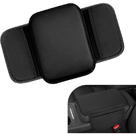 Car Center Console Cover, Leather Armrest Cover Cushion With 2 Storage Bags, Soft Centre Console Protector Covers, Universal Car Interior
