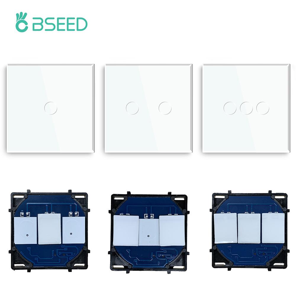 BSEED UK EU RU Standard Crystal Glass Panel Frames 1/2/3Gang 1/2Way Wall Touch Switch Base Wall Socket Function Part DIY Part