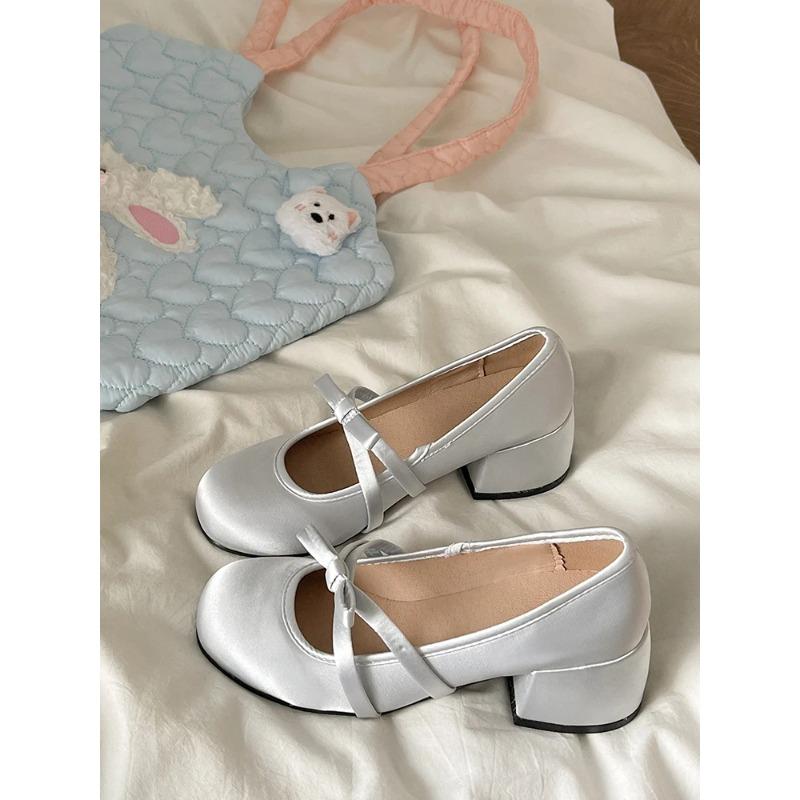Pink Bow Knot Mary Janes Women's Oes Summer 2025 New Soft Round Head Ballet Flat Mouth Single Oes Faionable Casual