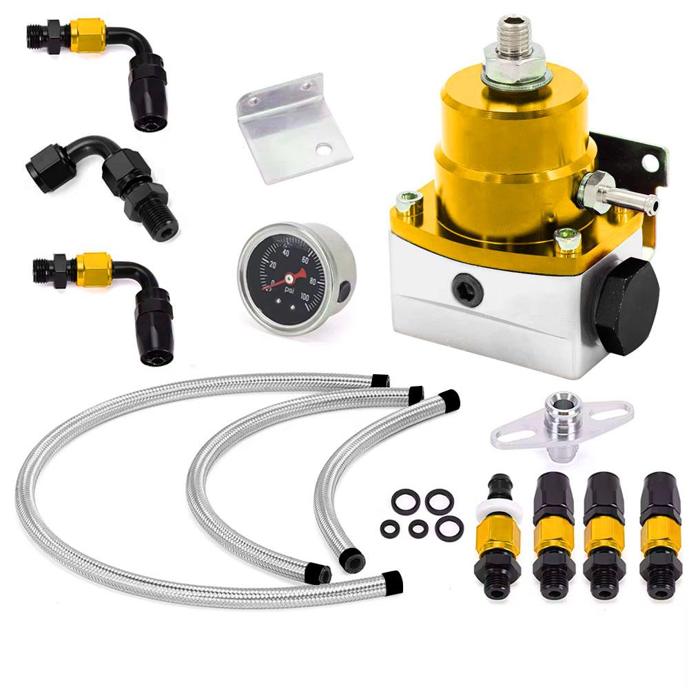 Universal Fuel Pressure Regulator Kit Car Fuel Pressure Regulator 100psi Adjustable Oil Gauge AN 6 Fitting End Oil Hose Fitting