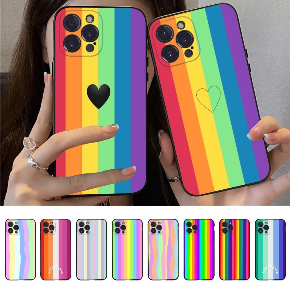 Colorful Rainbow Stripe Phone Case Silicone Soft for iphone 16 15 14 13 12 11 Pro Mini XS MAX Plus X Cover