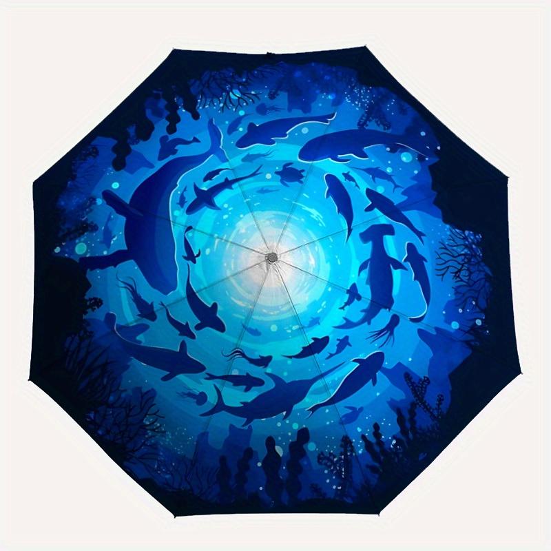 1pc Ocean Life Automatic Open 8-Rib Windproof Umbrella, Travel & Commuting, Suitable for All Seasons, Lightweight Portable,031