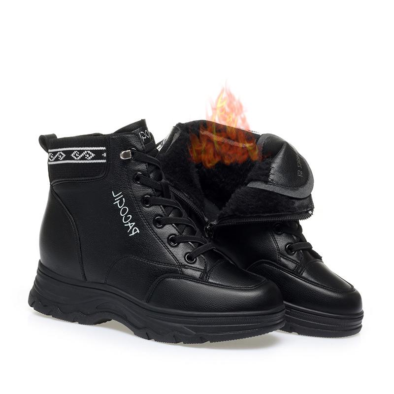 

Весенне-зимние женские ботинки на высоком голенище, черные, на шнуровке, ботильоны на платформе, модная толстая подошва, короткие теплые хлопковые ботинки 37(Foot23.5cm)