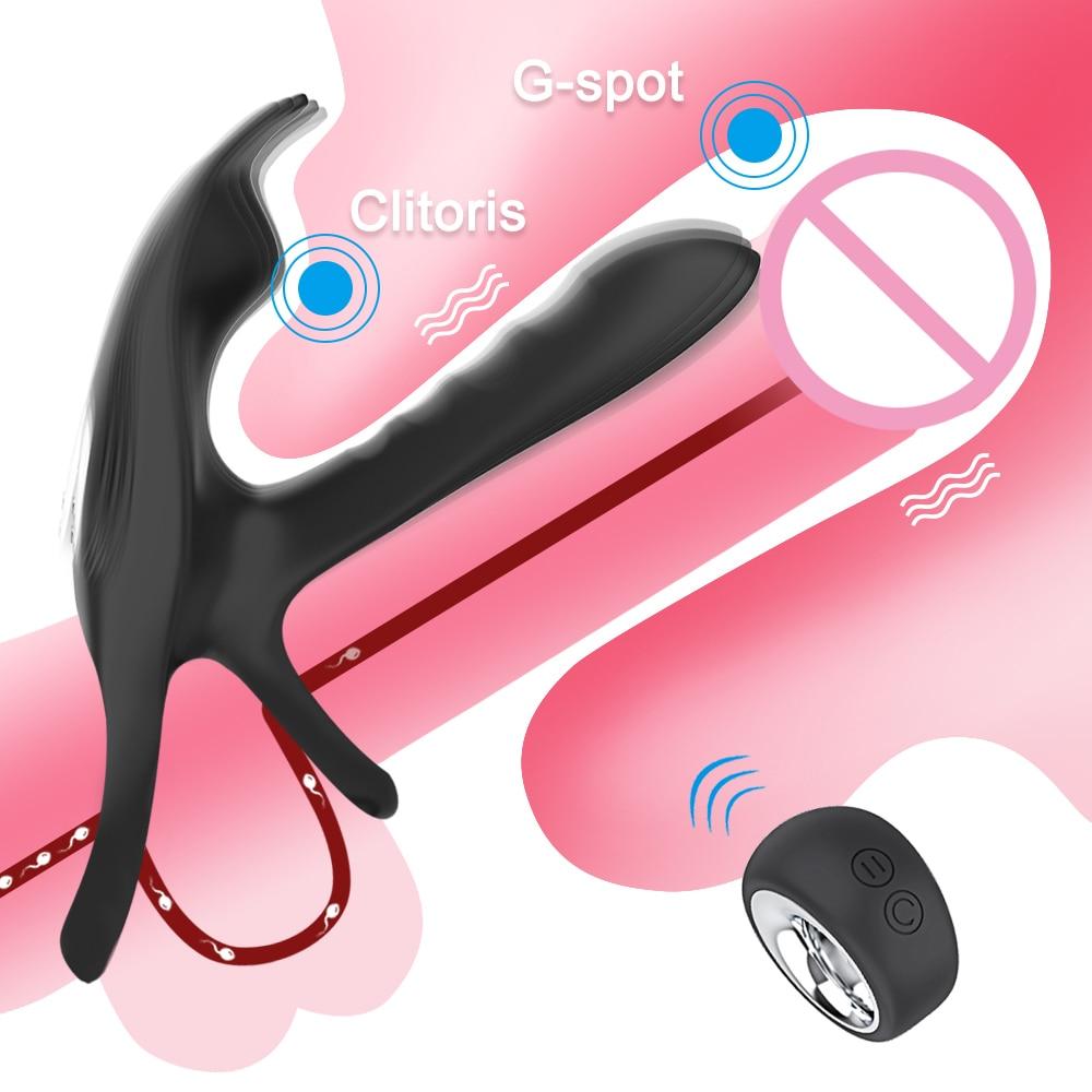 Bezdrátové dálkové ovládání Muži Prodloužení ejakulace Penis Ring Vibrátor Bod G Klitoris Stimulátor Masážní přístroj Sexuální hračky pro páry