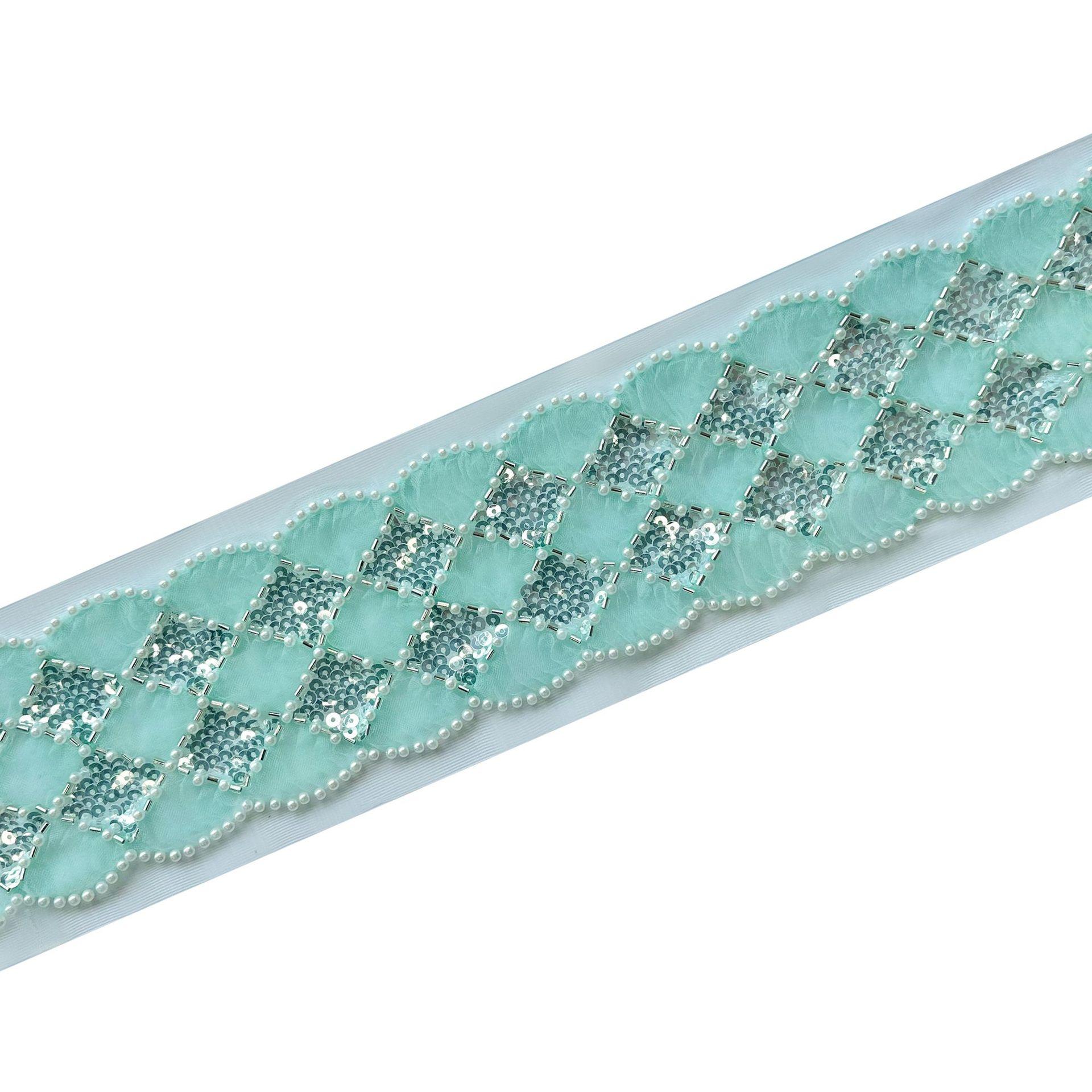 

Colored Staple Sequins Mesh Lace Clothing Dress Lolita Skirt Cuffs Decorative Lace Accessories TX47 light green one size