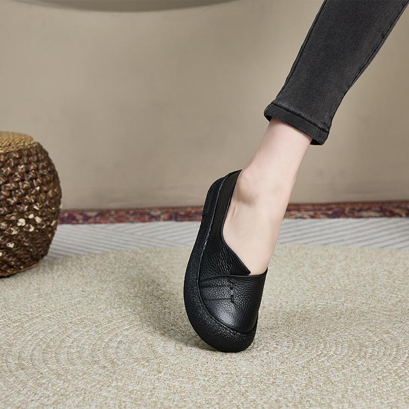 

Первый слой коровьей кожи — это педаль из средне- и старой натуральной кожи, женская обувь на плоской подошве с неглубоким вырезом, мягкой подошвой, ретро женские одинарные туфли. 35 чёрный