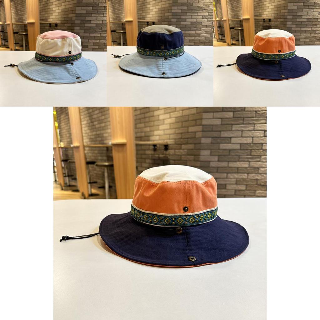 Retro Ethnic Style Sun Protection Fisherman Hat For Women Blue Color Block Wide Brim Hat Men Outdoor Hat