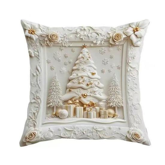 4Pcs Christmas Throw Pillow Cover White Santa Claus Snowman Xmas Tree Reindeer Cushion Cover Xmas Decorative Pillow Cover for Home Sofa Bed Couch