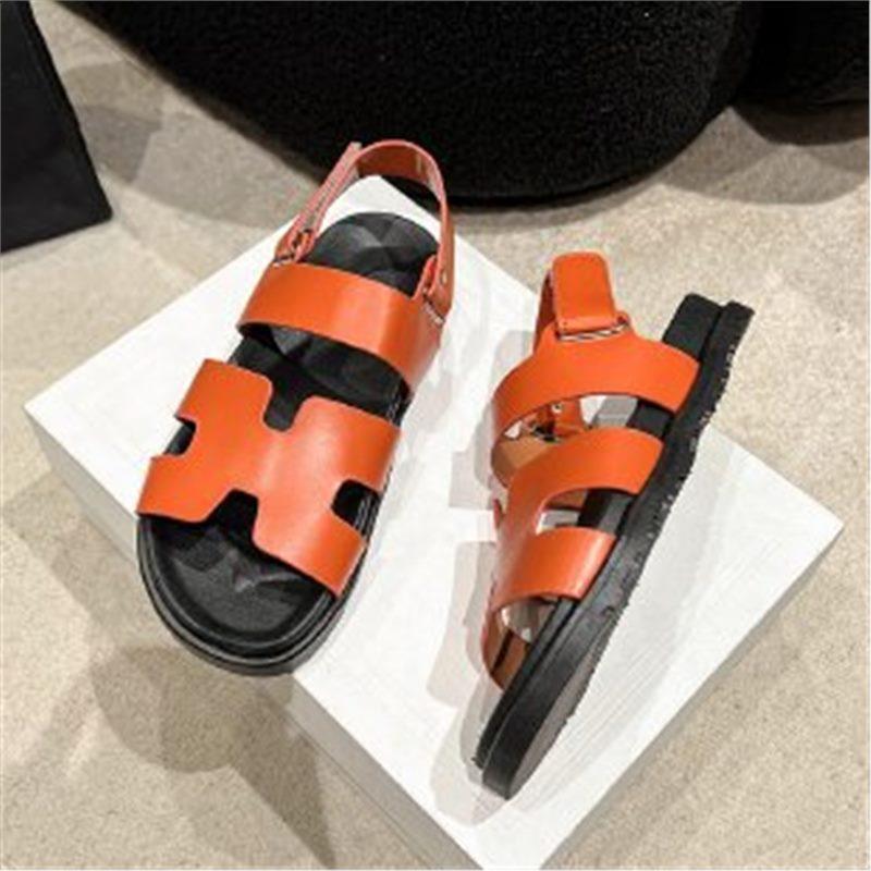 Cross-border foreign trade large size Velcro sandals women's 2024 summer new one-word buckle belt casual wear Roman sandals