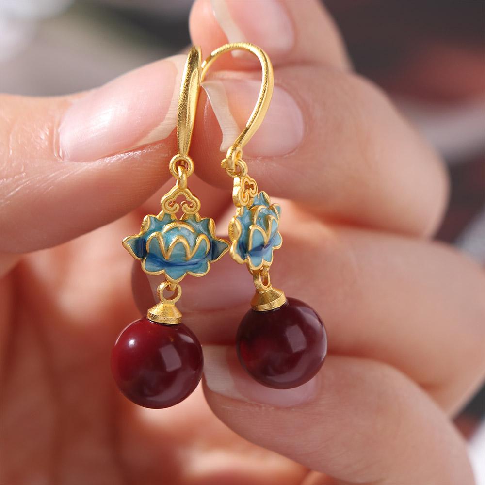 Enamel Chinese Earrings Personalized Vintage Earrings Exquisite Flower Earrings  Cheongsam