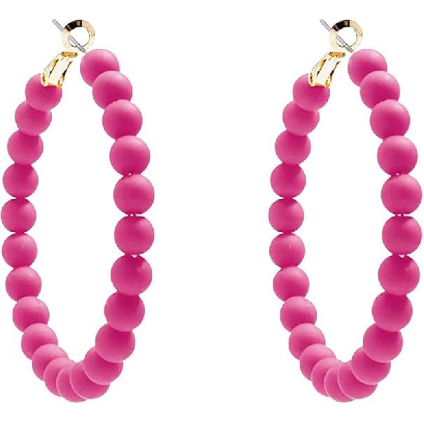 Colorful Vintage Large Circle Hoop Earrings for Women 80s 90s Neon Acrylic Round Beads Earring Minimalist Geometric Party Jewelry