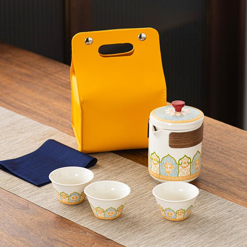 Travel tea set Small set Portable Kung Fu outdoor express cup Business souvenir white porcelain tea set