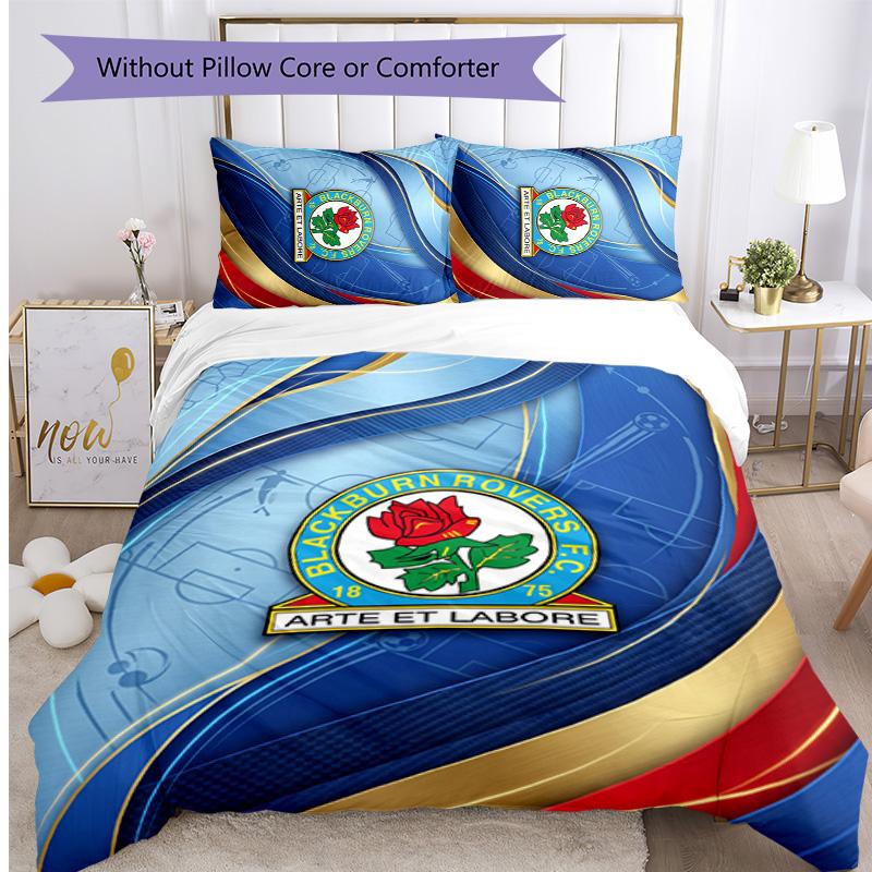 Blackburn Rovers Football Printed 3 Pieces Bedding Set, Comfortable Skin Friendly Bedroom Duvet Cover Set