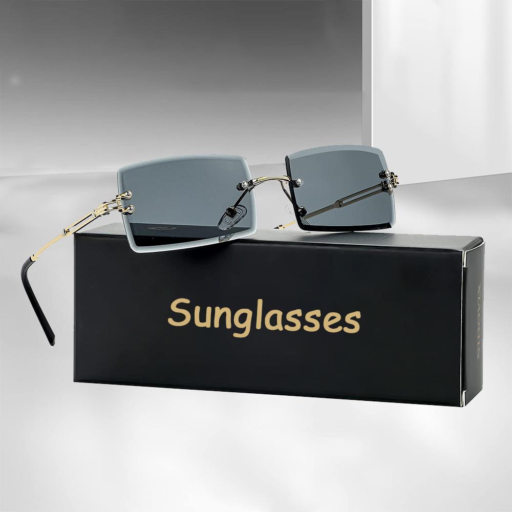Dote Men's Sunglasses Retro Sunglasses For Wo Tinted Lens Metal Frame Vintage Rimless Rectangle Glasses Uv400 Protection