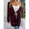 Women Casual Color Block Plaid Pocket Long Sleeve Open Cardigan Sweater Coat