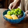 Light Luxury Blue Ceramic Large Bowl Exquisite Petal-Shaped Soup Bowl Household Restaurant Practical Tableware Vegetable Bowl Fruit Bowl