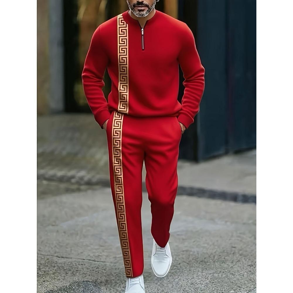 Spring Autumn Fashion Streetwear Men's Long-Sleeved Half-Zipper Stand-Up Collar Men's Casual Sportswear Two-Piece set