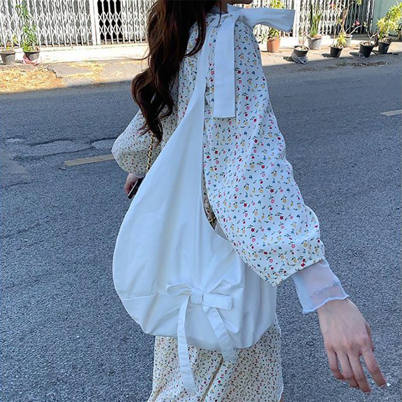 

Student Tote Bags for Girl Sweet Korean Fashion Bowknot Handbags for Women Portable Makeup Canvas Bag Pencil Case Storage Bags белый