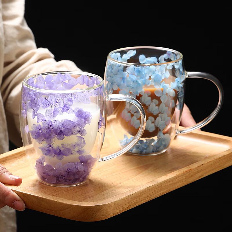 Shangqi Creative Real Flower Double-Layer Glass Cup