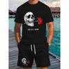 New Summer Men's Set Men's Street King T-Shirt Two-Piece Set Casual Wear Loose-Fit Crew Neck Beach Sports Set