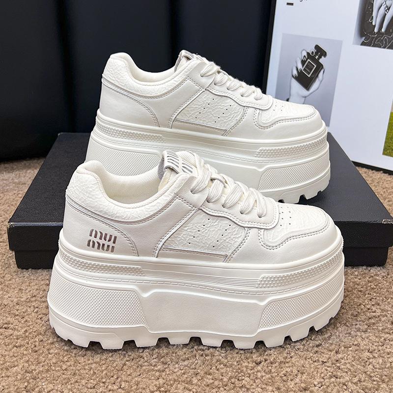Thick-soled Leather Little White Shoes Women's New Versatile Height-increasing Muffin Small Sports Shoes Lace-up Soft-soled Single Shoes