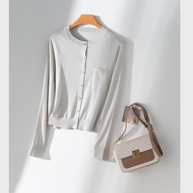 

Женский вязаный кардиган из ультратонкой мериносовой хлопковой шерсти, базовый с круглым вырезом, с длинными рукавами, универсальный, свободный и тонкий топ XL