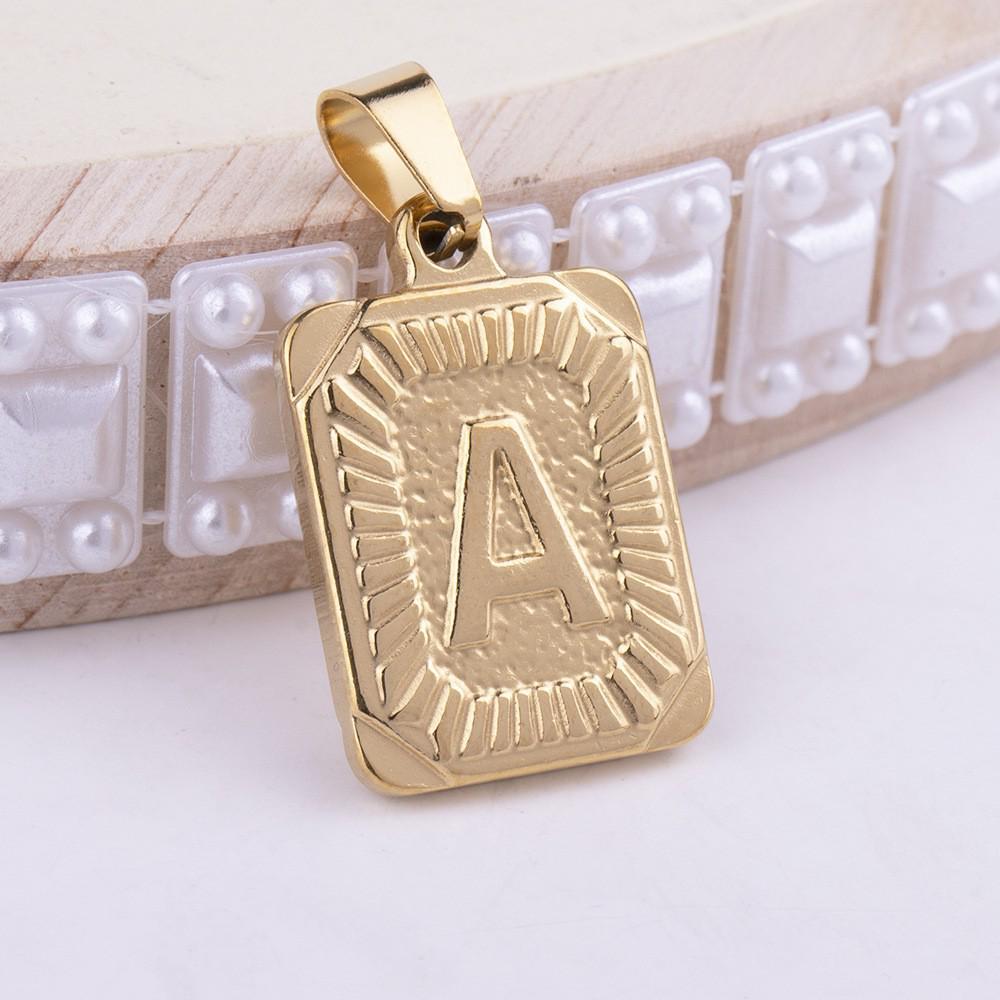 18K Gold Square Stainless Steel Letter Pendant Men's Necklace with Titanium Steel Uppercase Alphabet.