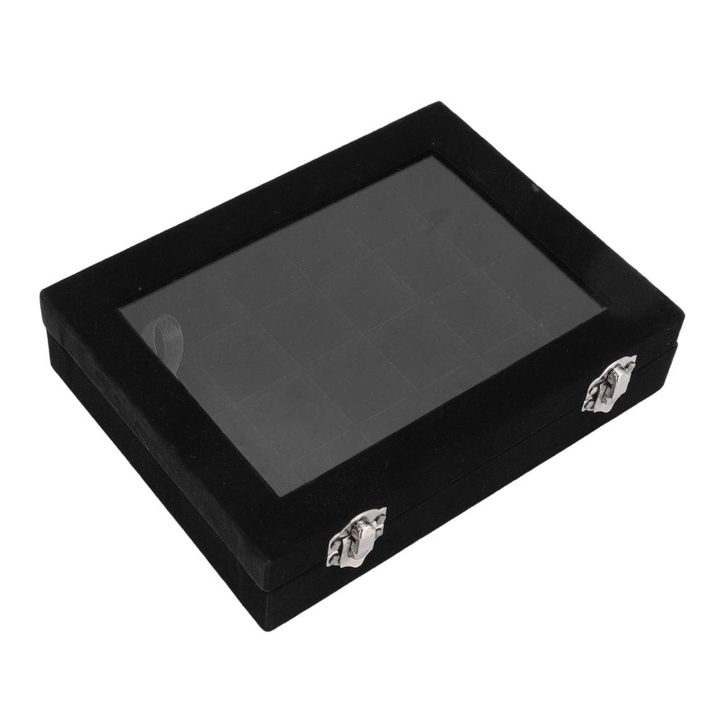 24 Grid Earring Storage Box Fashion Jewelry Display Tray with Transparent Lid for Stud Earrings Rings Black