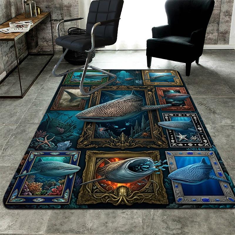 Whale Shark Collage Pattern Rug Floor Mat for Living Room or Bedroom Soft and Comfortable Carpet a Gift for Birthday and Holiday.