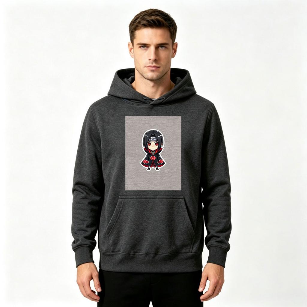 Men's Casual Print Pullover Hoodie, Anime Chibi Character Long Sleeve Hooded Sweatshirt for Daily Wear