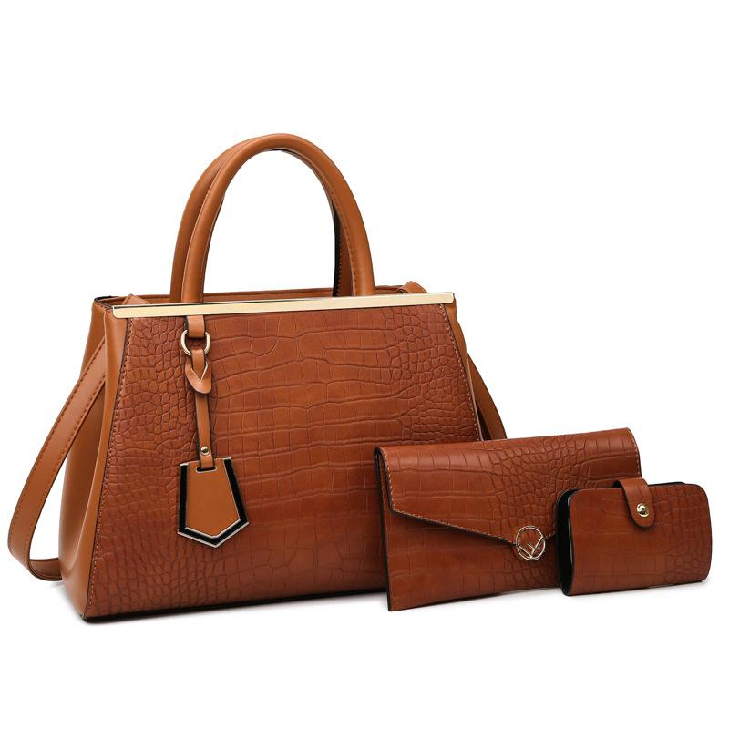Temperament Damen Tasche Dreiteiliges Set Modische Steinmuster Einfarbige Damen Umhängetasche Urbane Einfache Handtasche Damen Pendler