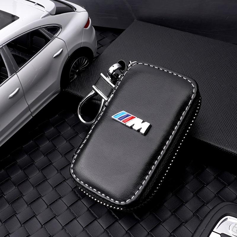 HBSW4 3D Logo Leather Car Remote Key Case Bag Keychain Storage Box For BMW M 1 3 5 7 Series E46 E90 E60 F30 F10 G30 G20 X1 X2 X3 X5 X7