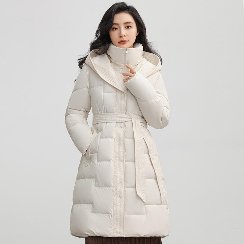 Over-knee Cotton Clothes Women's Medium and Long Winter New Fashion Waist Strap-up Thin Warm Jacket Temperament Solid Color Cold-proof Clothes