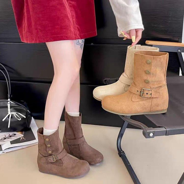 Vintage Boken Medium Single Boots Women's Autumn 2025 New Pile Thick-soled Martin Boots Boken Western Cowboy Boots