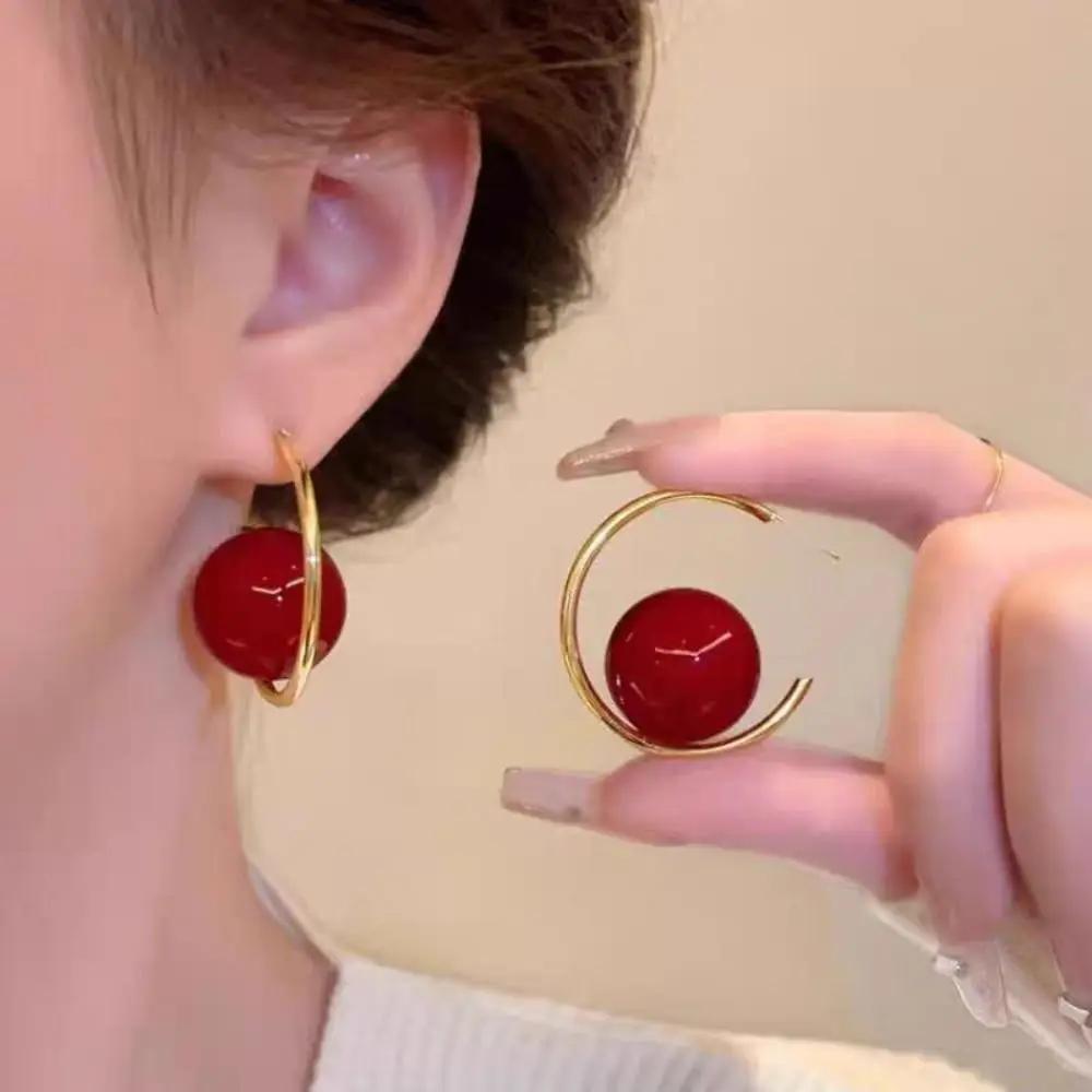 Fashion Imitation Pearl+Iron Imitation Pearl Earrings Exaggerated Geometric Charms Dangler Ear Studs Women Girls