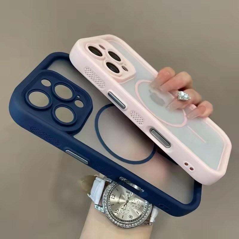 Trendy 2 In 1 Skin Feel Phone Case for iPhone 17air 16 15 14 12 13 Pro Max Plus MagSafe Wireless Charging Shockproof Protection