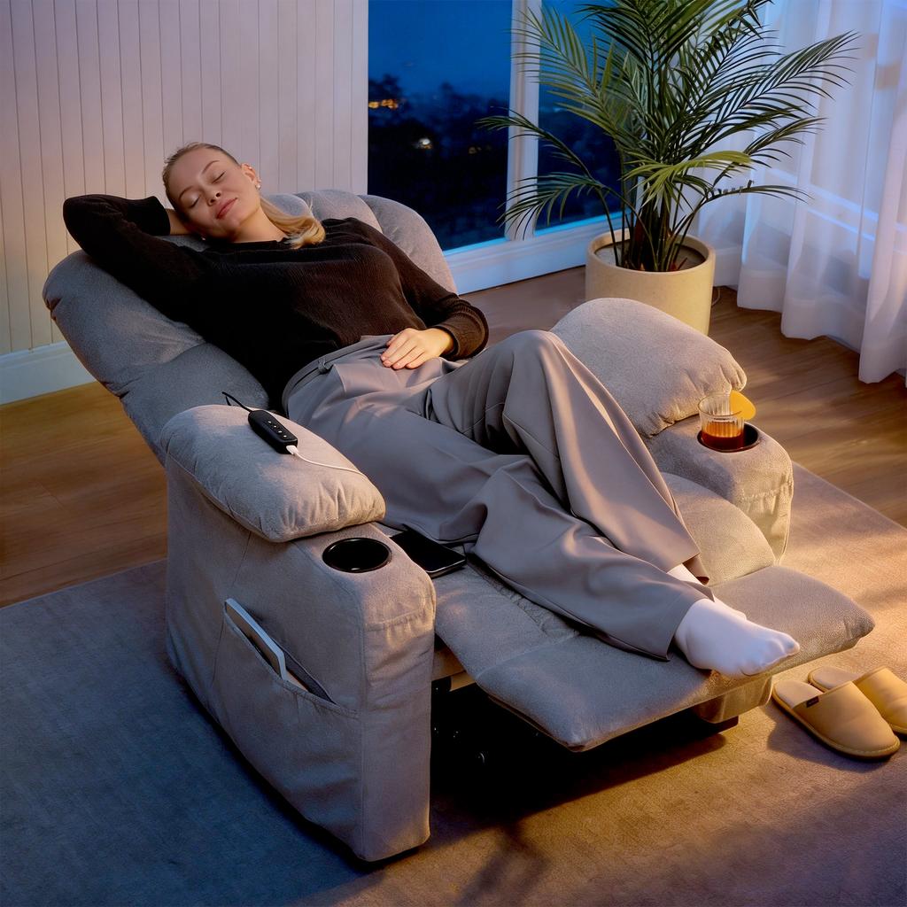 Elektrischer Fernsehsessel mit Liegefunktion, USB, Getränkehalter, 2 Speicherpositionen für das Wohnzimmer, grau