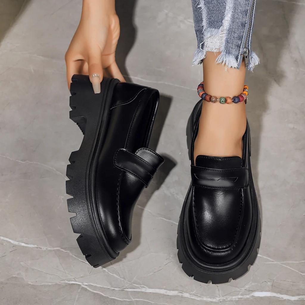 Fashion Fashion Chunky Platform Loafers for Women 2025 New Preppy Style PU Leather Dress Shoes Woman Thick Sole Comfort Slio On Shoes