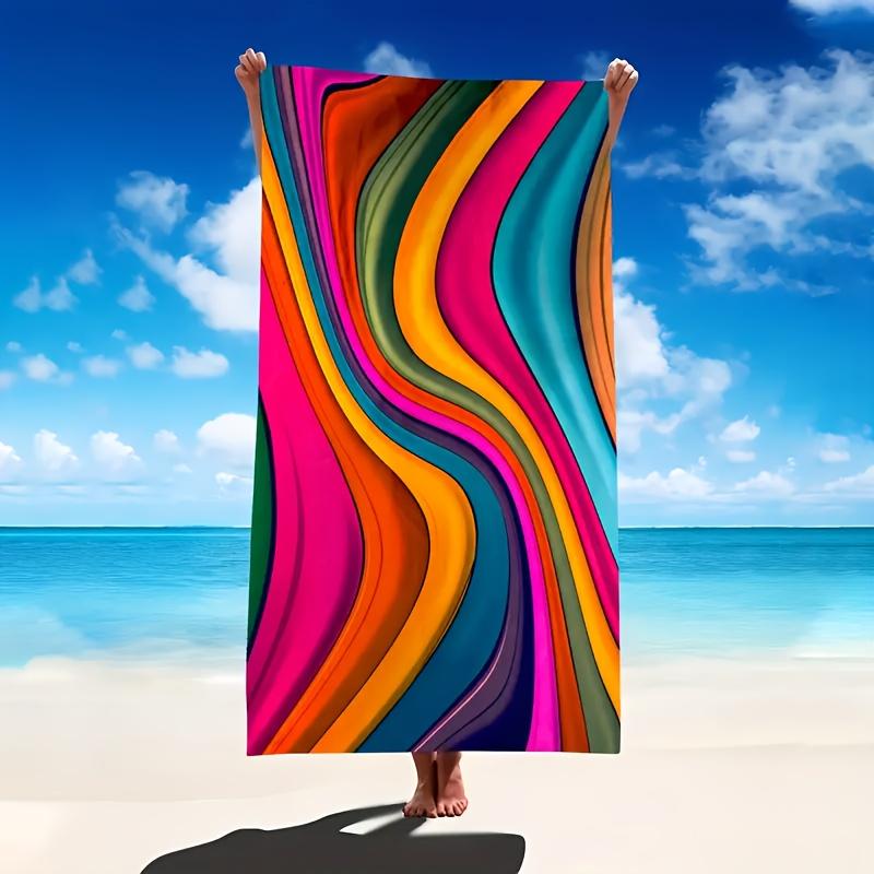 

1pc Tropical Rainbow Wave Beach Towel,Extra Large,Ideal for Beach Pool Camping Travel,Coastal Essential & Bright Poolside Gear W40*H60(CM)