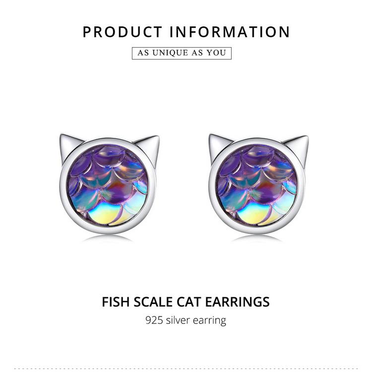 Bamoer 925 Sterling Silver Resin Oxidized Colored Fish Scale Love Earrings for Women Fine Jewelry