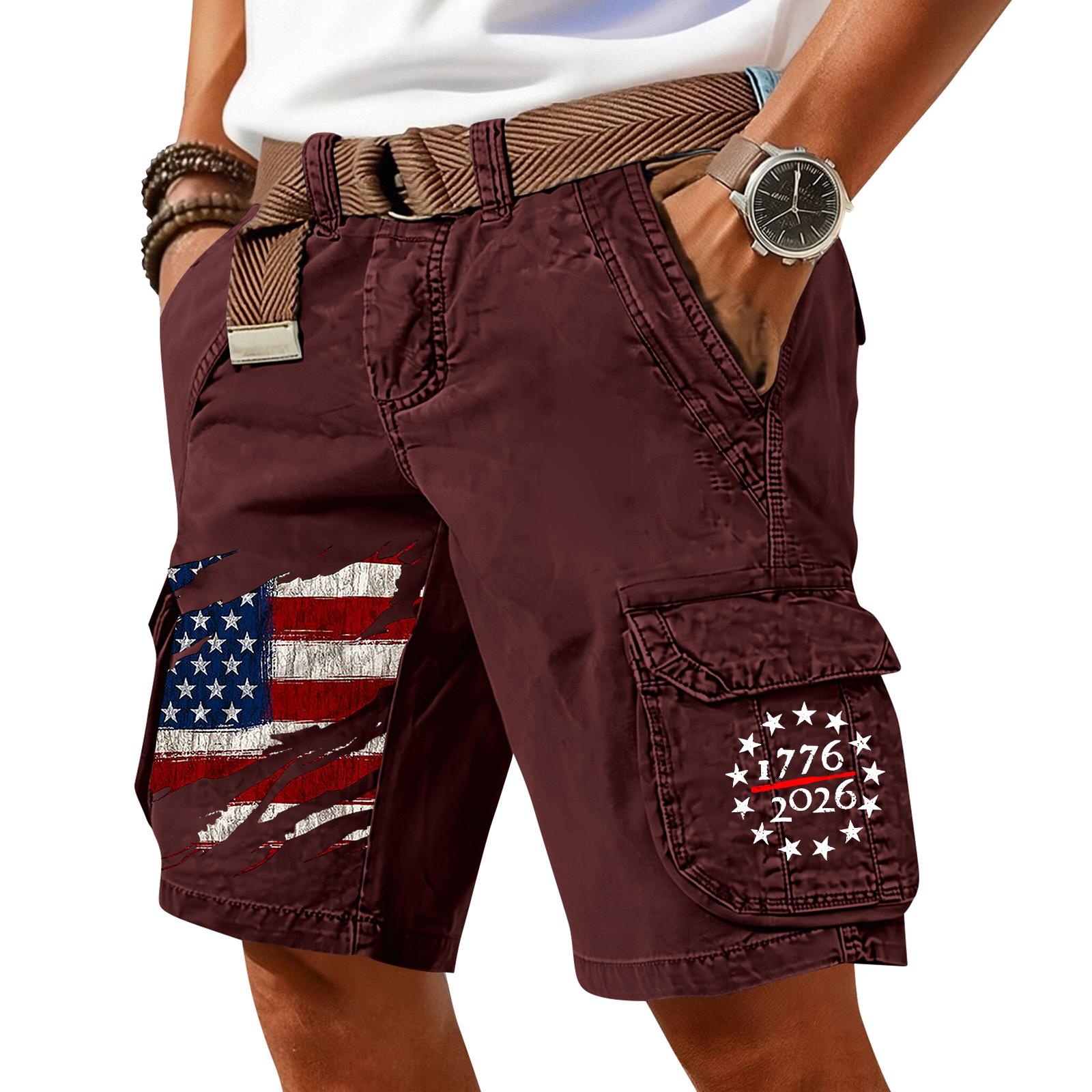 

Men s Summer Printed Casual Multi-Pocket Cargo Shorts XL винний