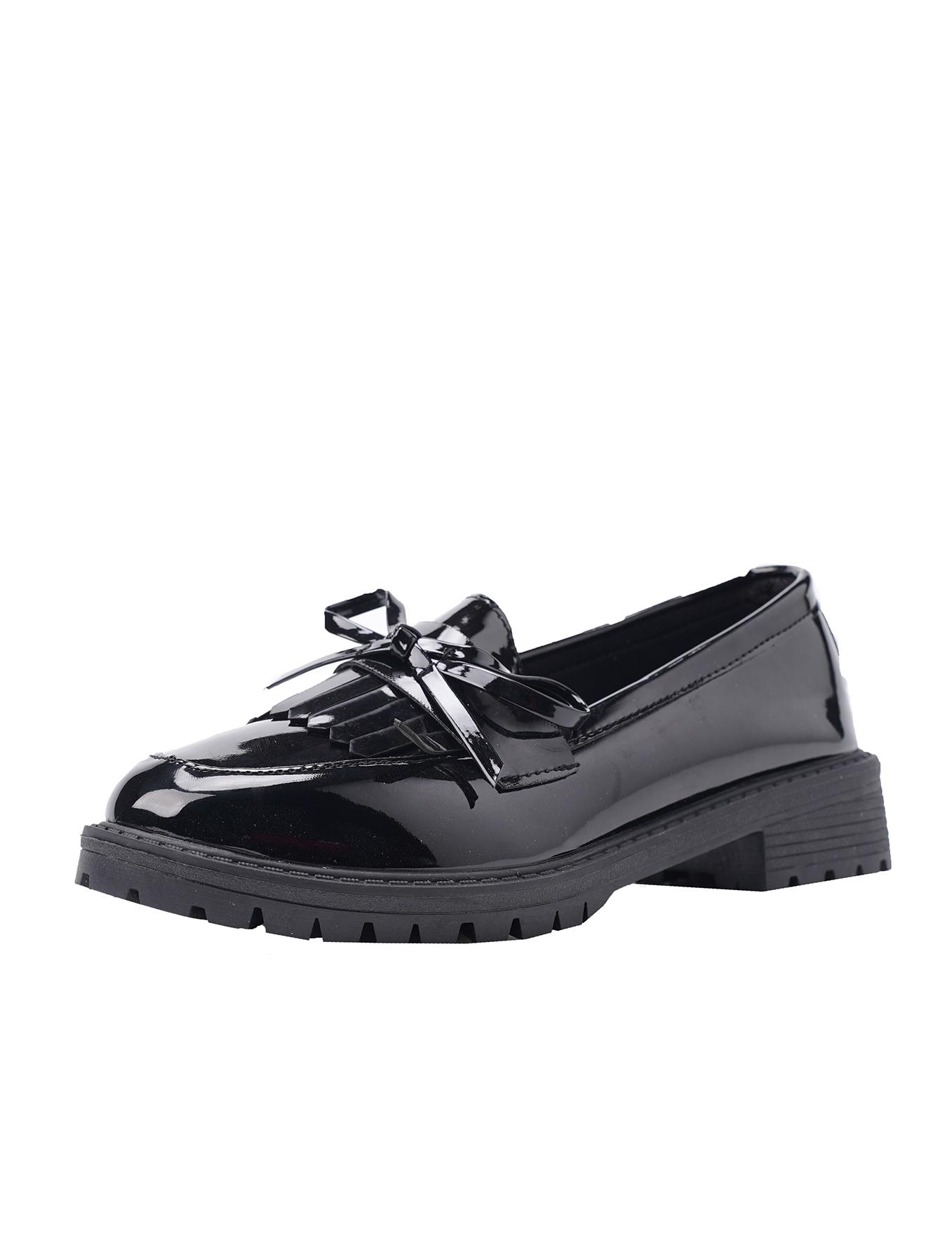 

Женские туфли из лакированной кожи, женские мокасины, британские повседневные женские туфли на плоской подошве, удобные туфли с бантом из кожи Zapatos 43 чёрный