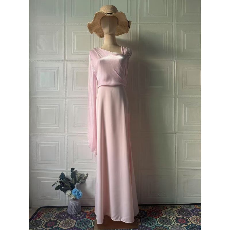 

Мода Ветер Новое поступление Платье с одним длинным рукавом Модное облегающее платье Платье с одним длинным рукавом Light pink 2XL