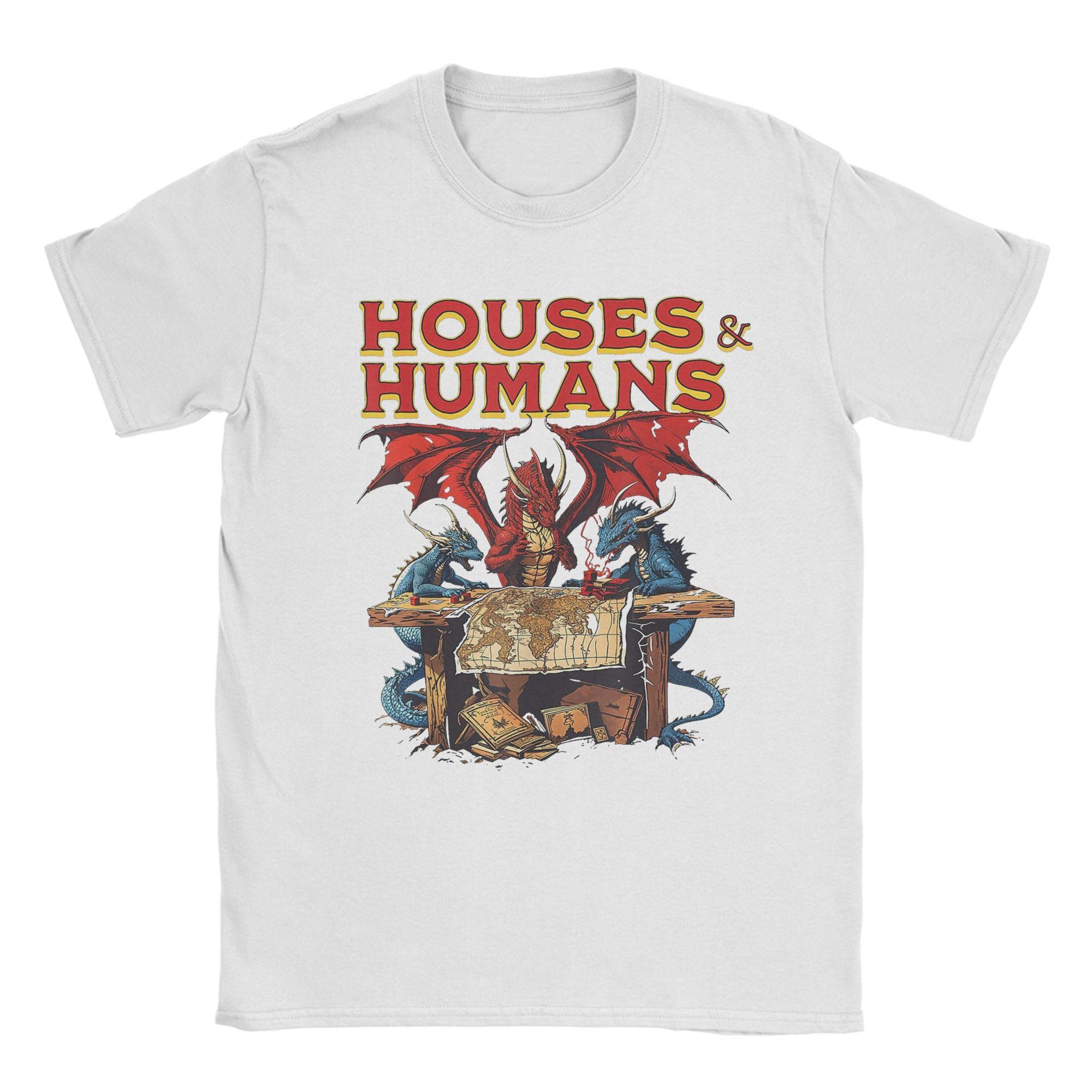 

2025 Houses and Humans Retro 90s T-Shirts Men Pure Cotton T Shirts Dungeon Dragon DnD Short Sleeve Tees Plus Size Clothing 4XL