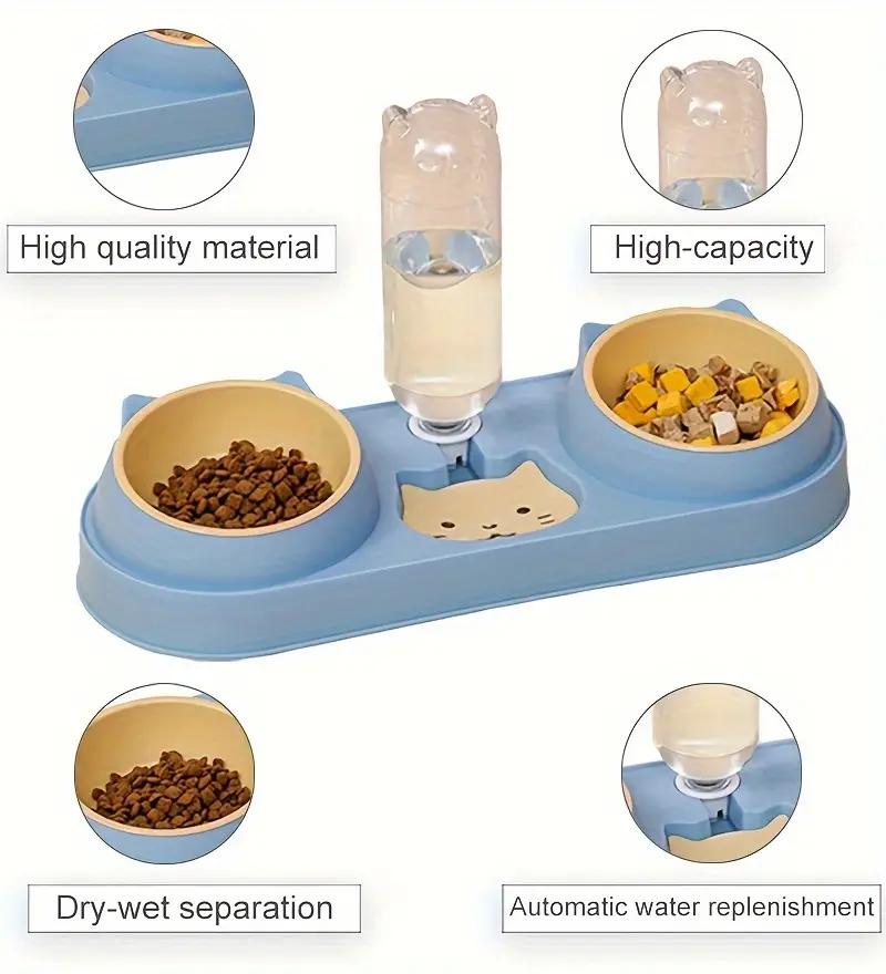 Cat Bowl With Automatic Water Food Bowl  Anti Slip Anti Spill Neck Protective Pet Dish Set For Cats Dual BowlsFor Food & Water