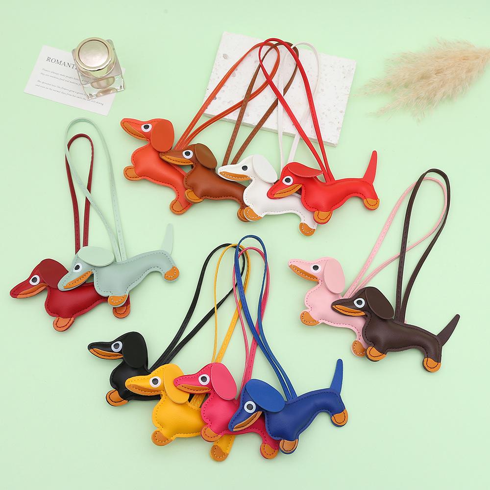 Mini Dachshund Leather Pendant - Cute Cartoon Backpack Charm, Keychain, Car Ornament, Lanyard