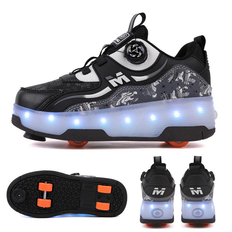 Boys and Girls USB Charging Night Smooth Roller Shoes LED Luminous Roller Shoes Outdoor Parkour Skates Christmas Sports Gift