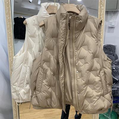 Damska lekka, termiczna, bezrękawnikowa, biała kurtka puchowa All Match Chic Loose Stand Collar Down Vest