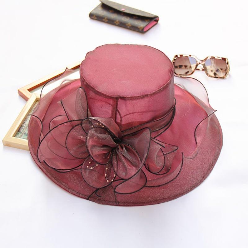 Summer Korean Version of Flower Mesh Sun Hat Beach Sun Hat Women's Organza Top Hat
