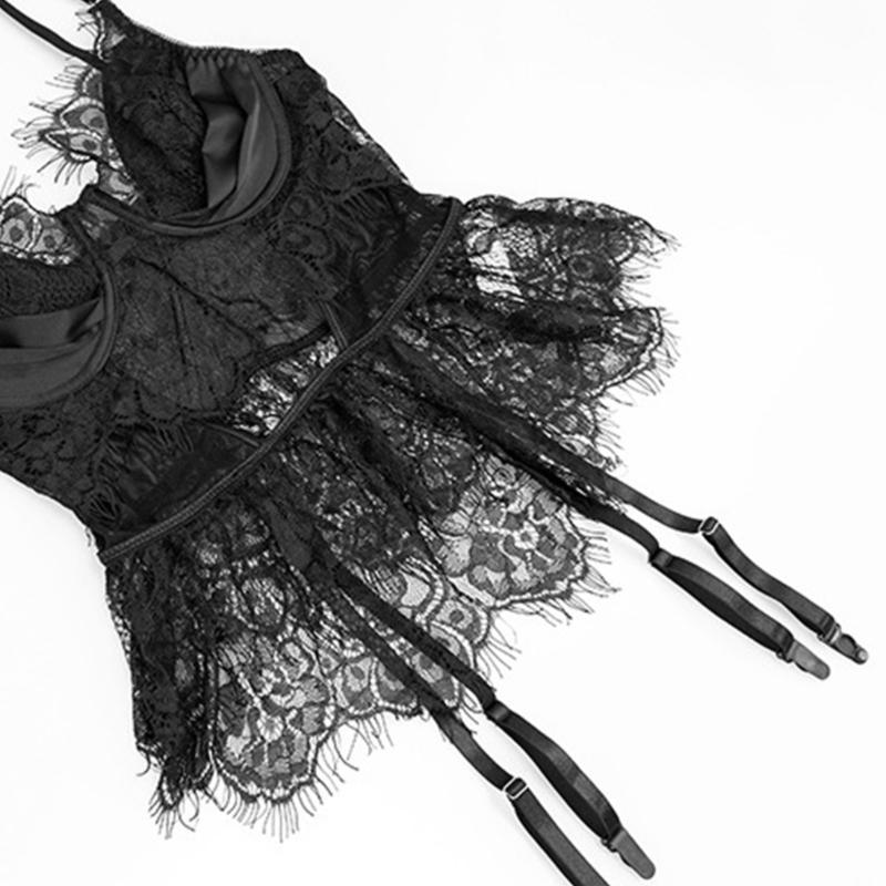 3Pcs Womens Lingerie Underwire Lace Lingerie Sets with Garter Belts One Pieced Bodysuit Teddys with Panty Stockings